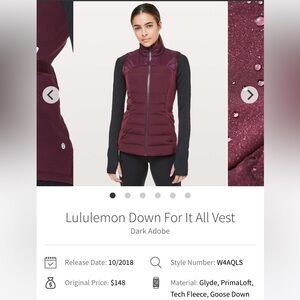 Lululemon Down For It Vest Women’s 6 Primaloft Warm Stretch Running Gym Yoga